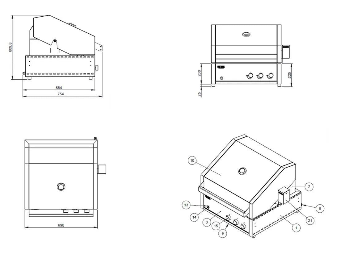 Barbecue a gas da incasso e appoggio Pianeta Grill Fry Top 600 – 3 fuochi e griglie a tondino - Outdoor Privé
