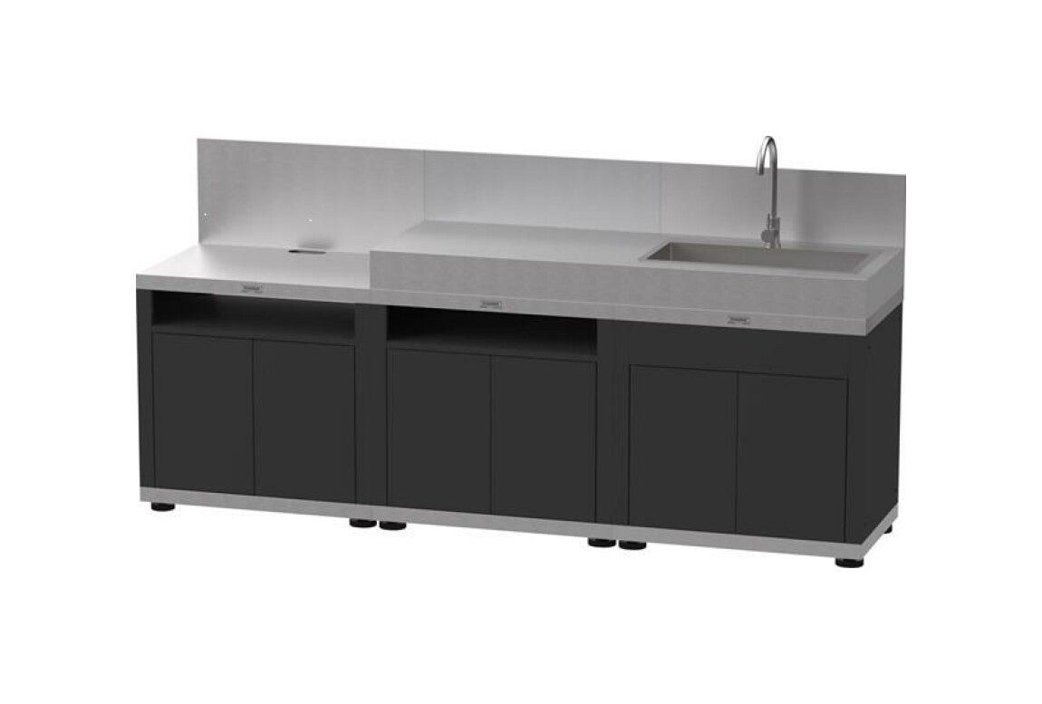 Cucina in linea nera con 3 elementi finitura top inox Le Marquier - Outdoor Privé