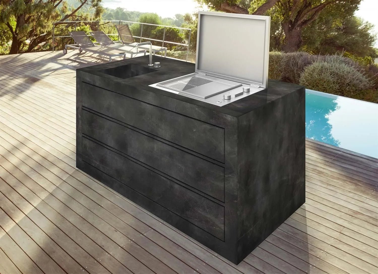 Barbecue Plancha a gas da incasso Pianeta Grill – 2 fuochi con piastra Teppanyaki inox - Outdoor Privé