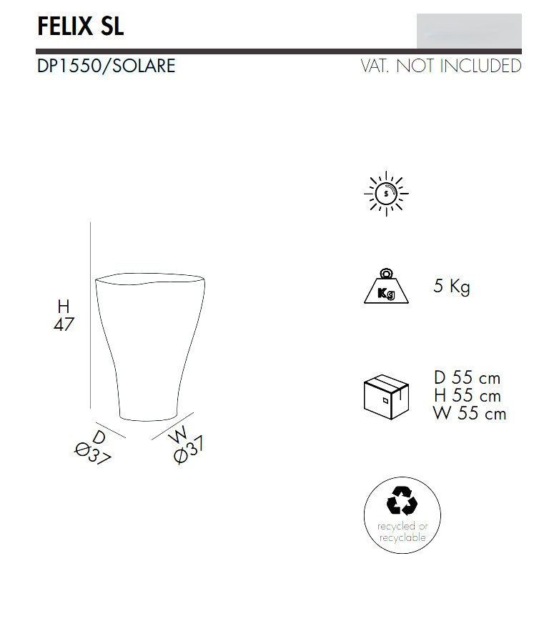 Sgabello da Giardino Luminoso Felix Solar 37x47 cm in Resina Arkema - Outdoor Privé