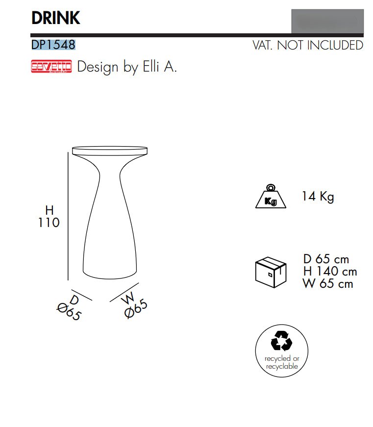 Tavolo alto Drink in polietilene da Ø65 cm Arkema - Outdoor Privé