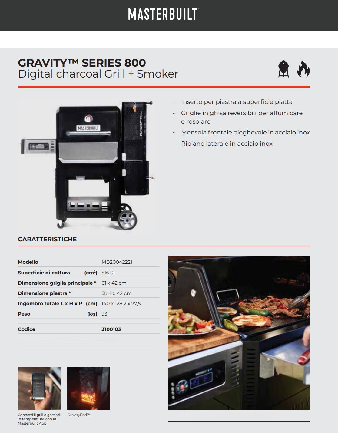 Barbecue a carbone Gravity series 800 Masterbuilt - Outdoor Privé