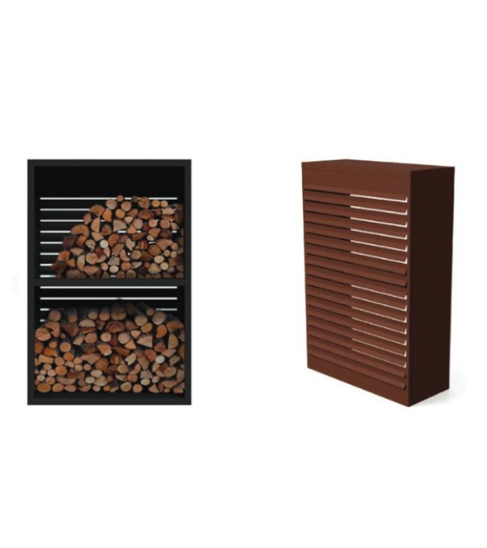 Buffet Modulo Porta Legna Modularte – Mobile da esterno in alluminio o corten con ripiani inox - Outdoor Privé