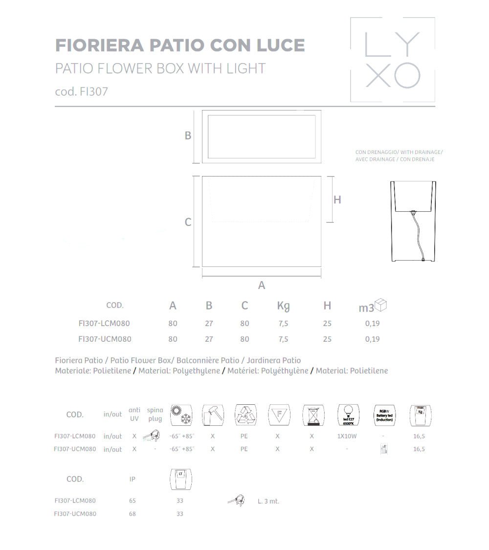 Fioriera Patio con luce LED Lyxo - Outdoor Privé