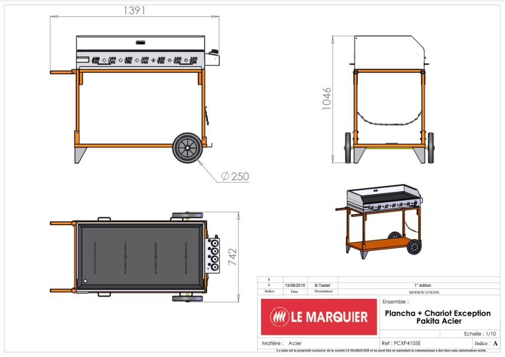 Plancha a gas Le Marquier Pakita 4105 con carrello – Nero - Outdoor Privé