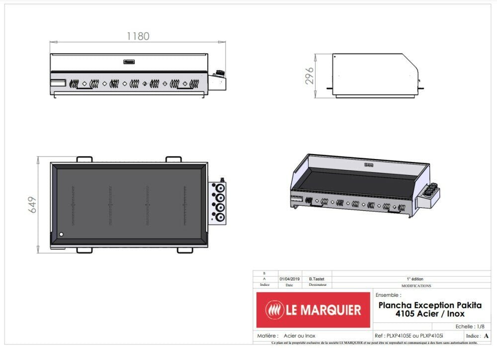 Plancha a gas Le Marquier Pakita 4105 – finitura Inox - Outdoor Privé