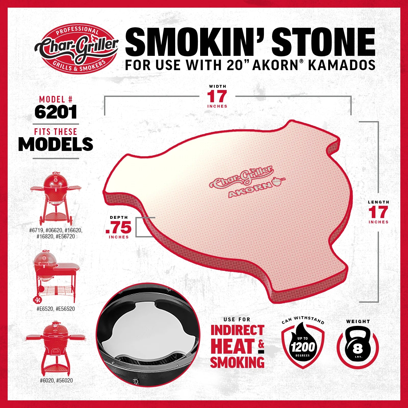 Char-Griller Smokin’ Stone – pietra deflettore di calore per AKORN Kamado - Outdoor Privé