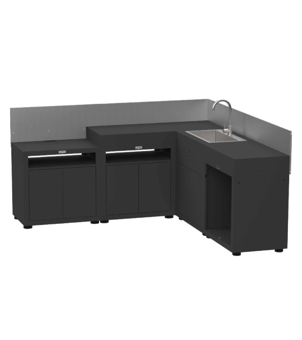 Cucina ad angolo 5 elementi finitura top acciaio nero Le Marquier - Outdoor Privé