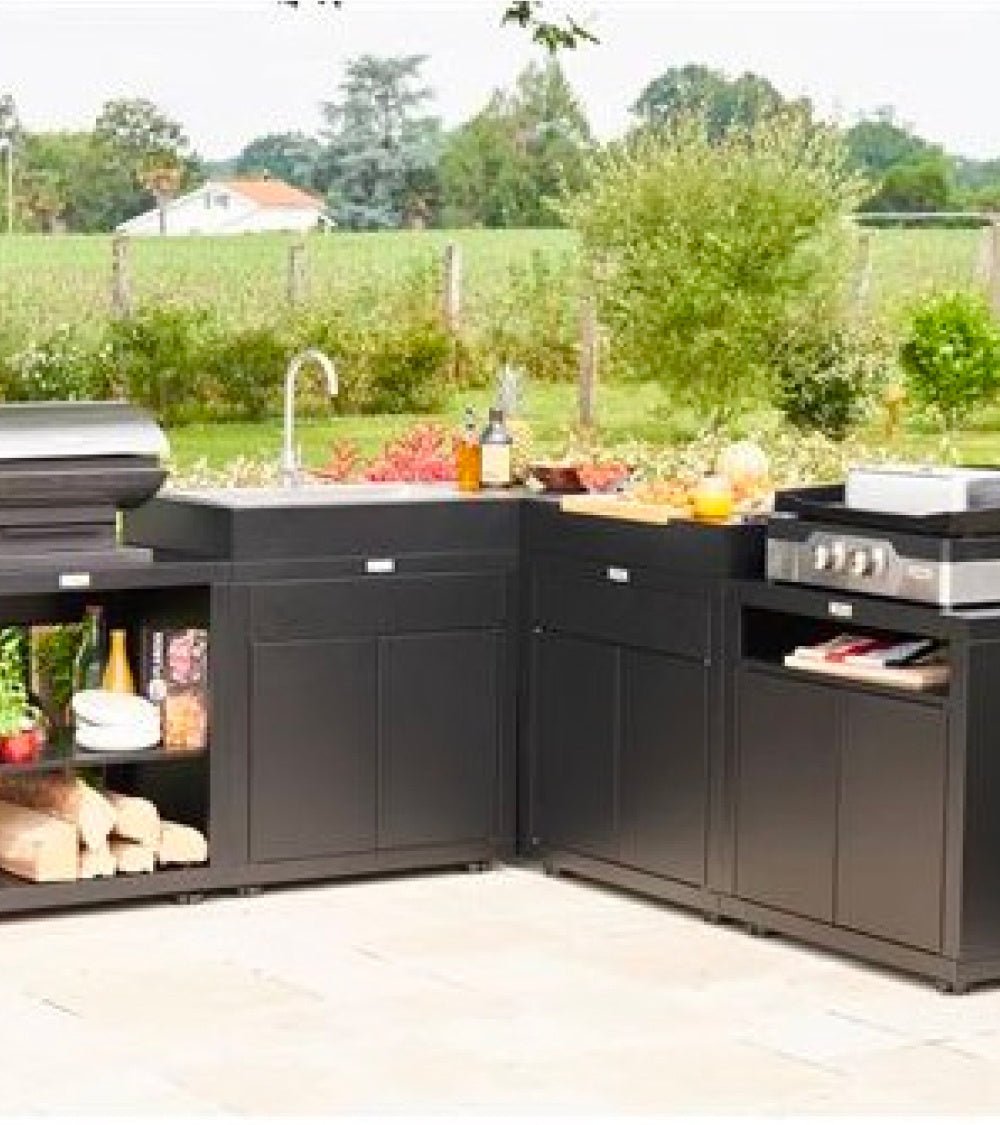 Cucina ad angolo 5 elementi finitura top acciaio nero Le Marquier - Outdoor Privé