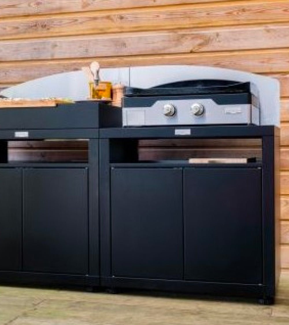Cucina in linea nera 2 elementi finitura top acciaio nero Le Marquier - Outdoor Privé
