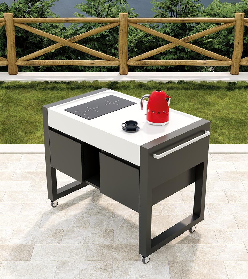 Cucina da esterno completa Extra Conero Plus 1.2 – induzione 2 zone e mobile con ante - Outdoor Privé