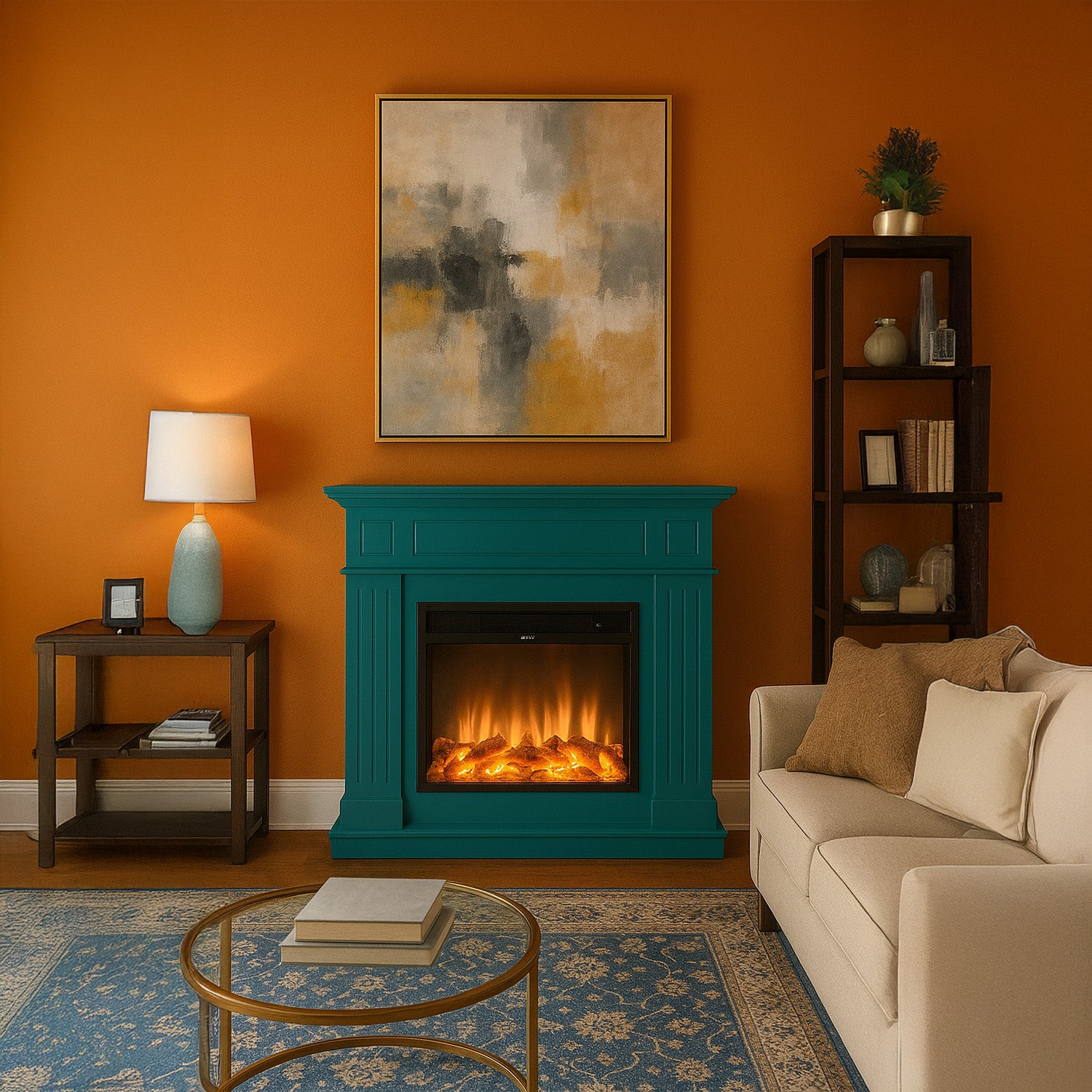 Caminetto elettrico FUEGO Alberto Turquesa – 1500W turchese, fiamma LED, telecomando - Outdoor Privé