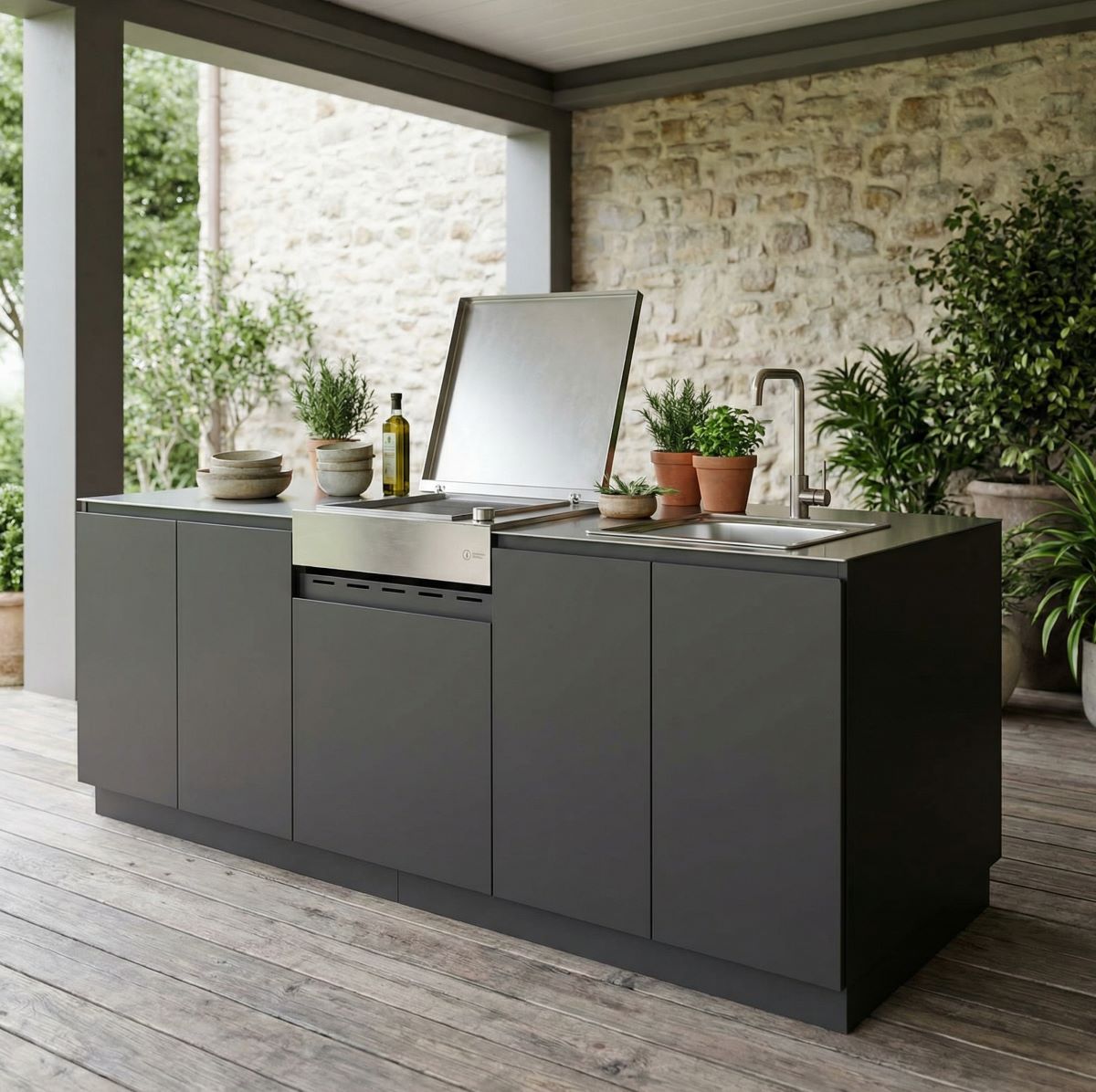 Cucina da Esterno Flaminia – Monoblocco con Barbecue Moon Elettrico - Outdoor Privé