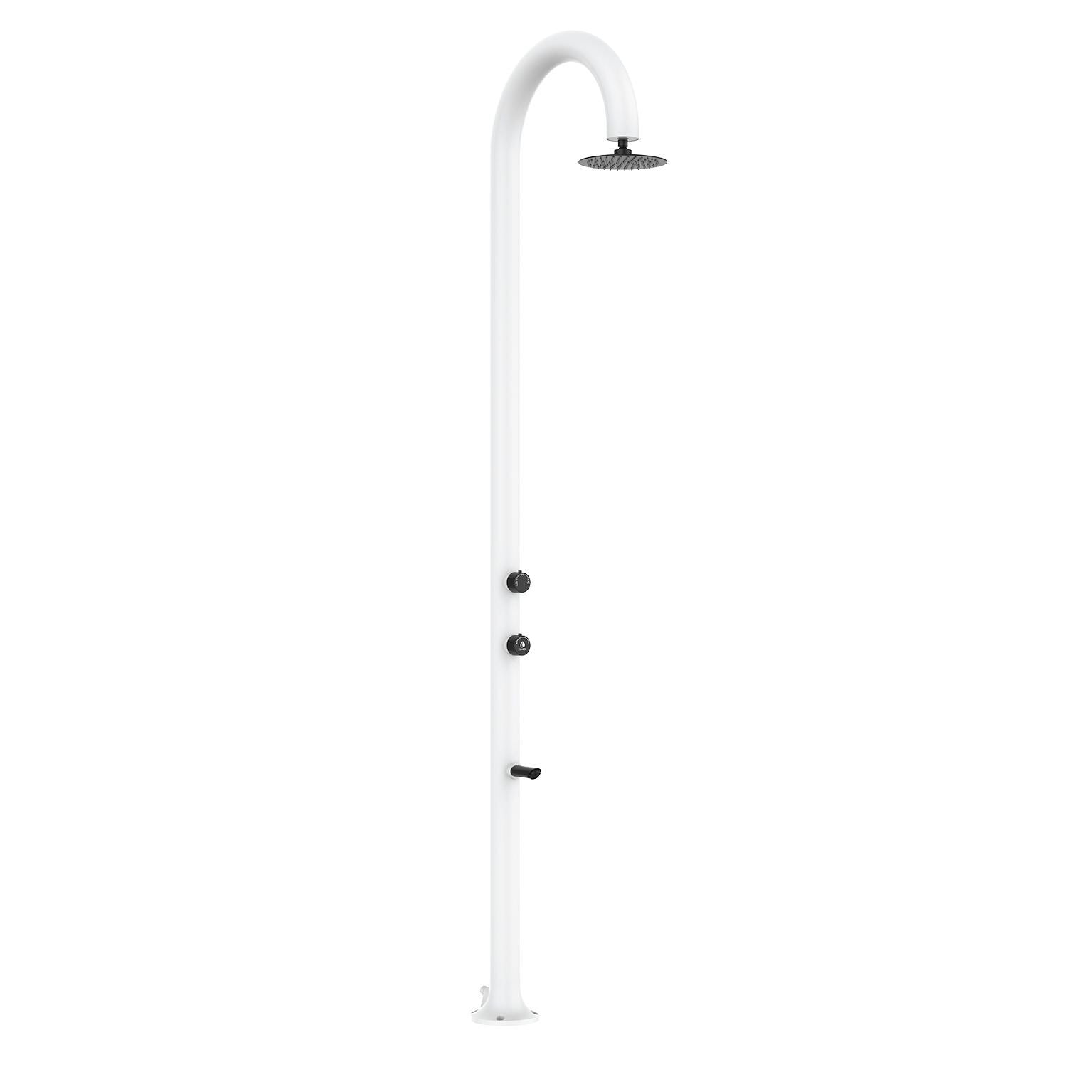 Doccia esterna Sined Luna Alu Bianca – alluminio bianco, doppio attacco, lavapiedi - Outdoor Privé