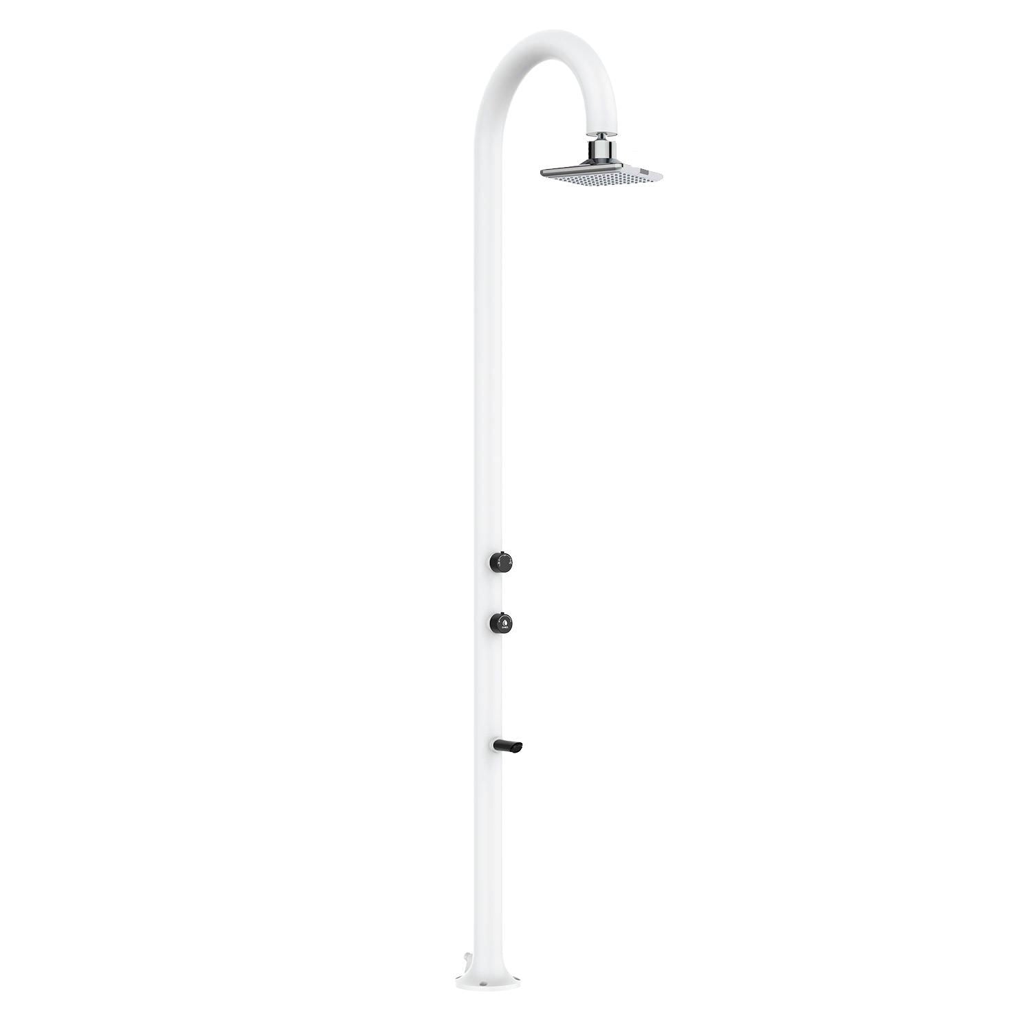 Doccia esterna Sined Luna Alu Bianca LED – alluminio con soffione luminoso e lavapiedi - Outdoor Privé