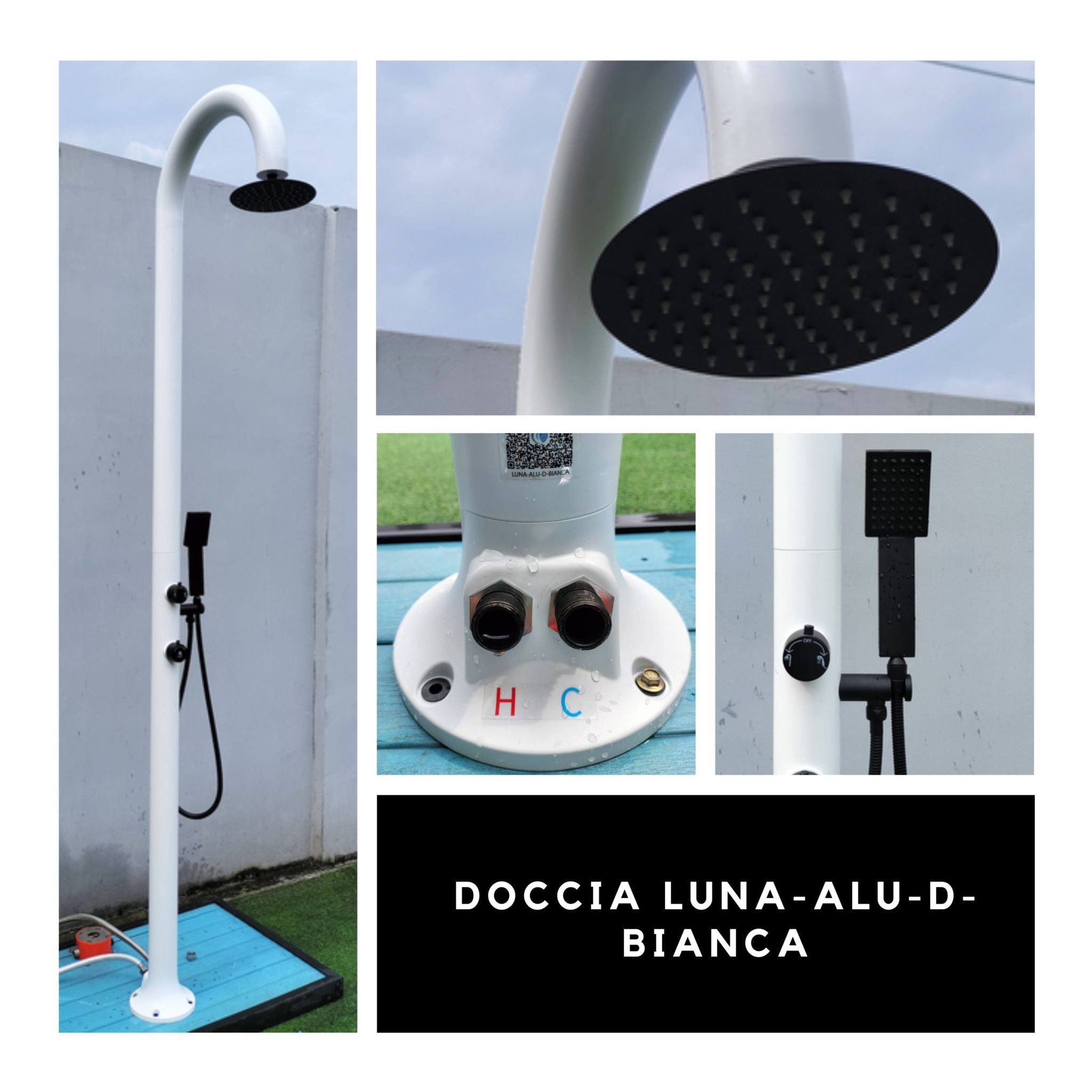 Doccia esterna Sined Luna Alu D Bianca – alluminio, soffione inox e doccino mobile - Outdoor Privé
