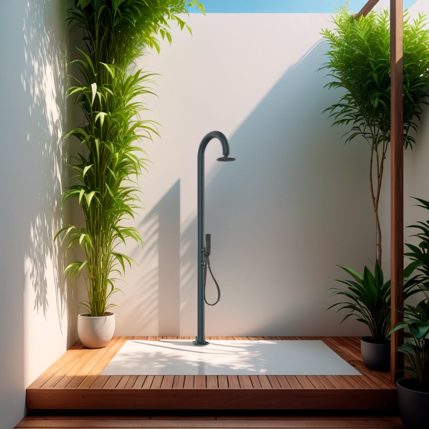 Doccia esterna Sined Luna Alu D Grigia – alluminio con doccino e doppio attacco - Outdoor Privé