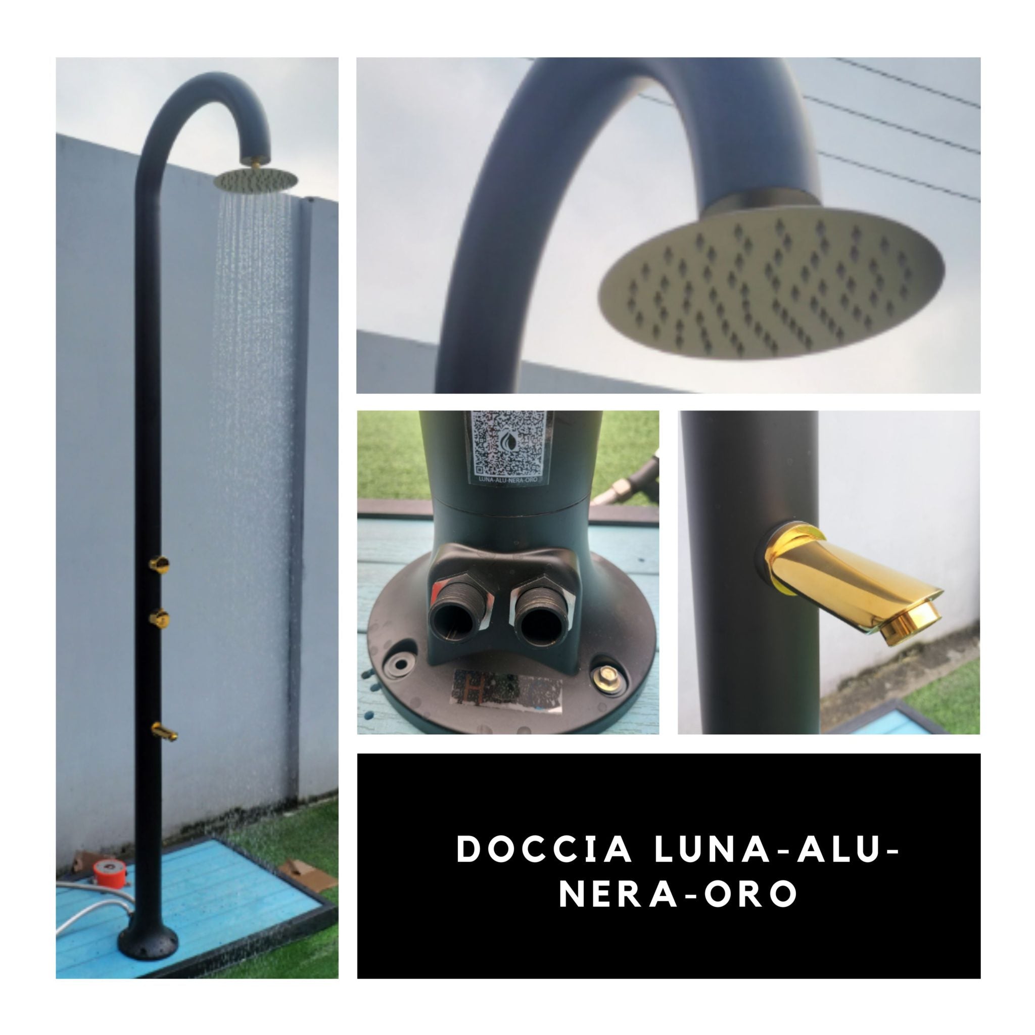 Doccia esterna Sined Luna Alu D Nera Oro – alluminio nero - oro con doccino e doppio attacco - Outdoor Privé