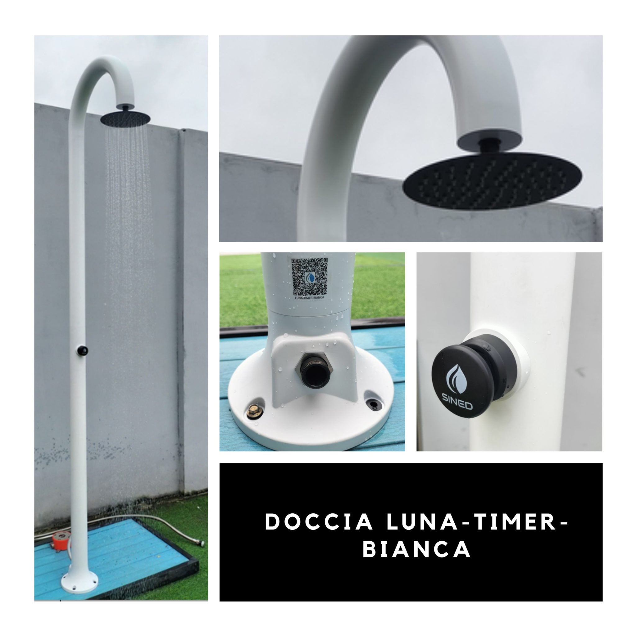 Doccia temporizzata Sined Luna Timer Bianca – alluminio bianco, doppio attacco freddo - Outdoor Privé