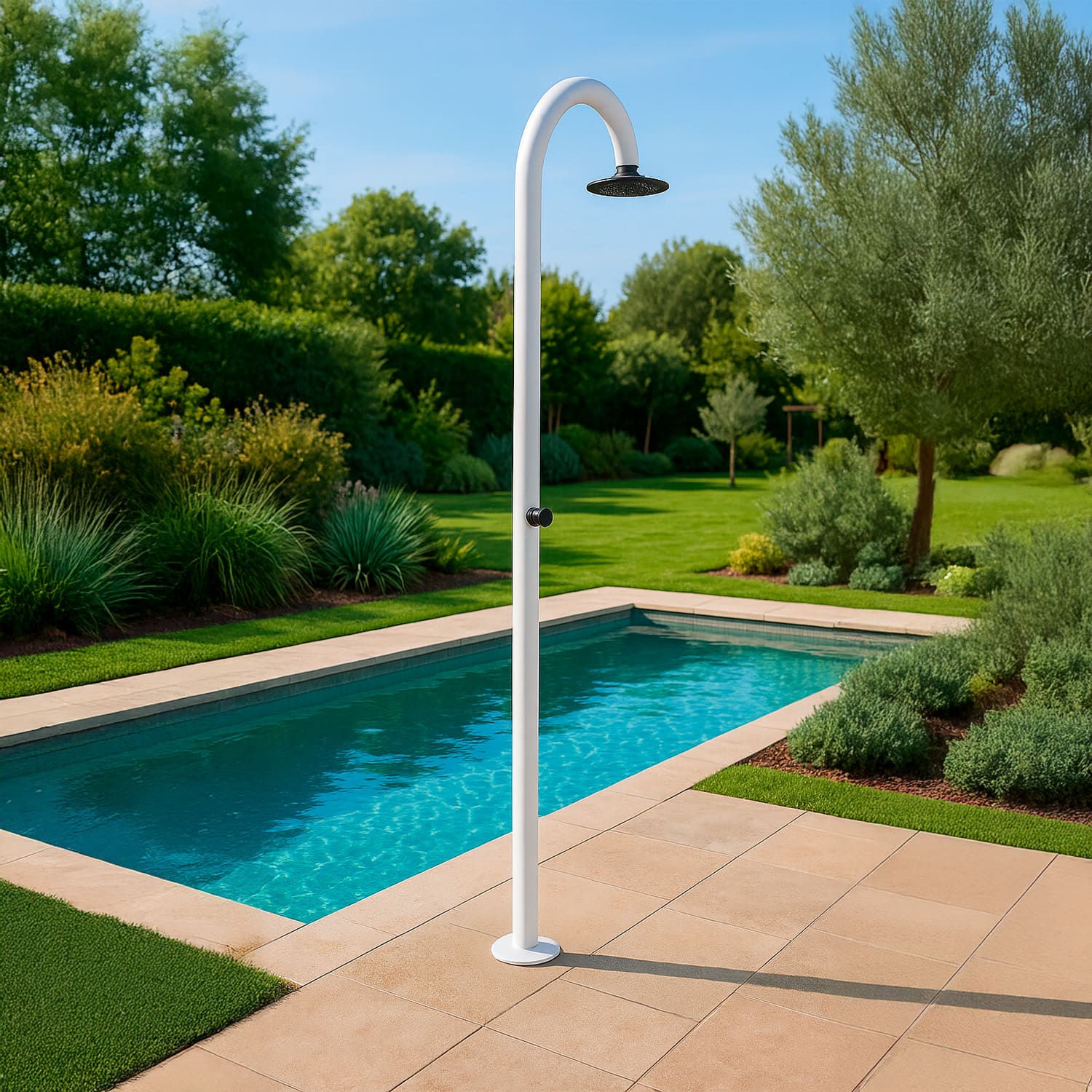 Doccia temporizzata Sined Luna Timer Bianca – alluminio bianco, doppio attacco freddo - Outdoor Privé