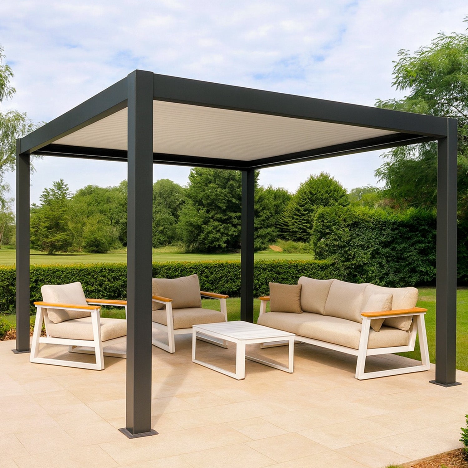 Pergola bioclimatica Sined Dora 3×4 – alluminio motorizzato, illuminata - Outdoor Privé