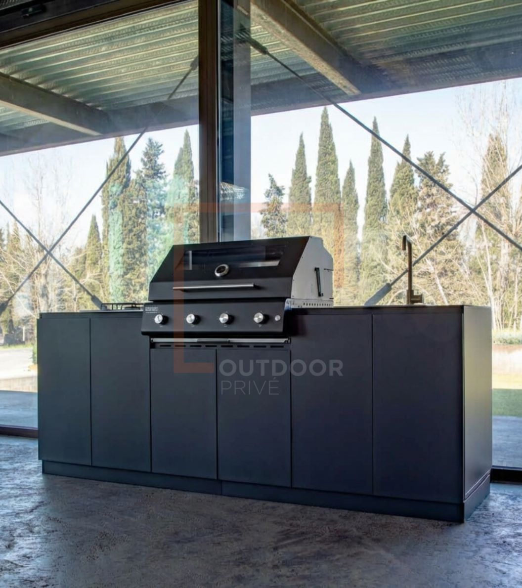 Cucina da Esterno completa Flaminia Urbino 240 – Barbecue Black a Gas 4 Fuochi Black - Outdoor Privé