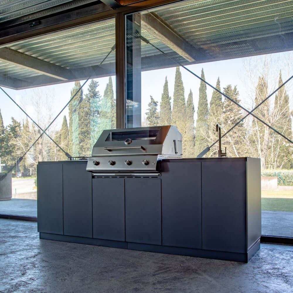 Cucina da Esterno Flaminia – Monoblocco con Barbecue a Gas 4 Fuochi e Fornello Laterale - Outdoor Privé