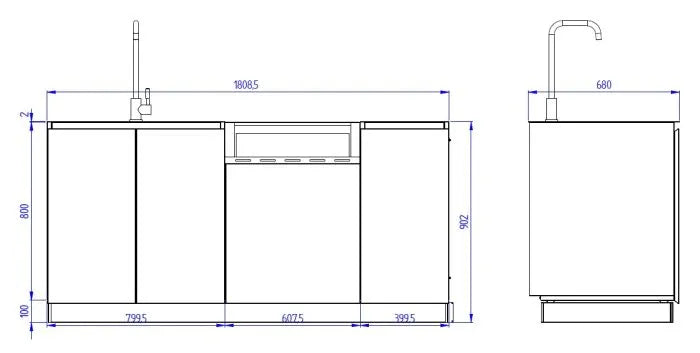 Cucina da esterno Flaminia Roma 180 Manganese – barbecue elettrico, induzione e lavello