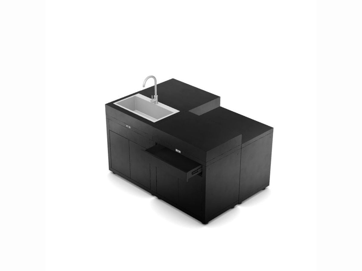 Cucina ad isola nera Le Marquier MC804EE13 – 4 elementi con lavandino, miscelatore e top nero - Outdoor Privé