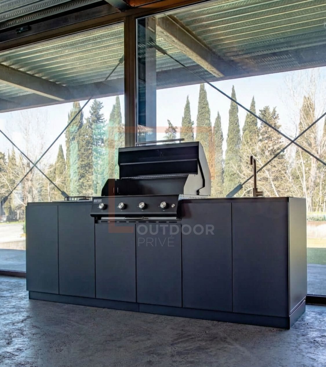 Cucina da Esterno completa Flaminia Urbino 240 – Barbecue Black a Gas 4 Fuochi Black - Outdoor Privé