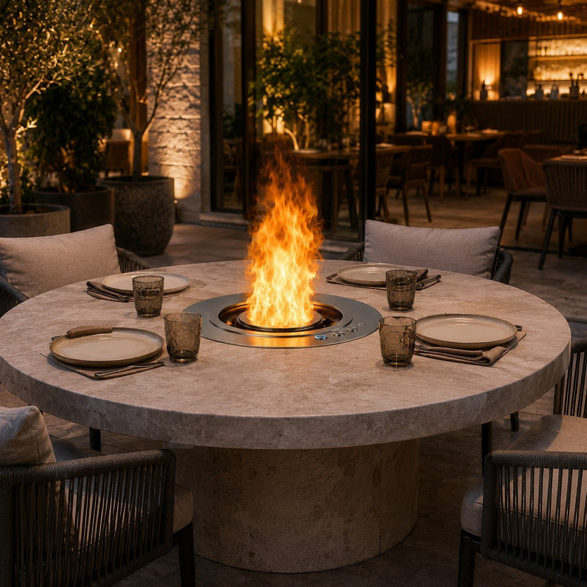 Camino a vapore acqueo 3D Divina Fire ROUND3D350 tondo da incasso per interno ed esterno - Outdoor Privé