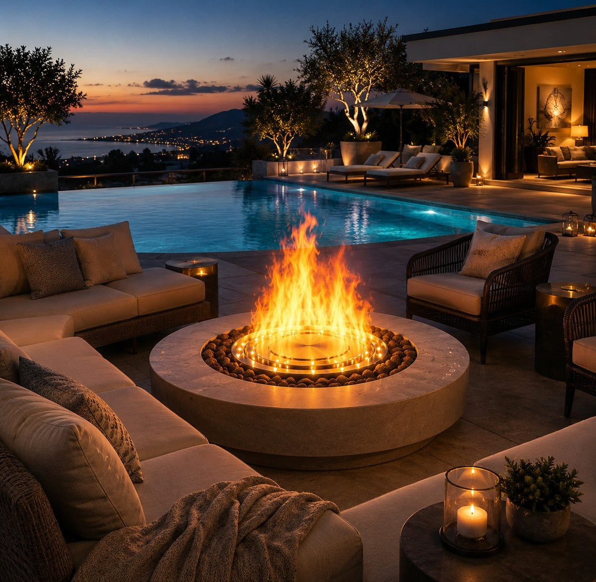 Camino a vapore acqueo 3D Divina Fire ROUND3D750 tondo da incasso per interno ed esterno - Outdoor Privé
