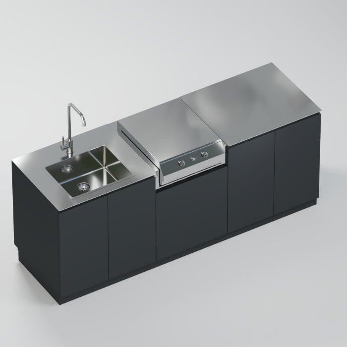 Cucina da Esterno Flaminia 220 cm – Monoblocco con Barbecue a Gas 2 Fuochi - Outdoor Privé