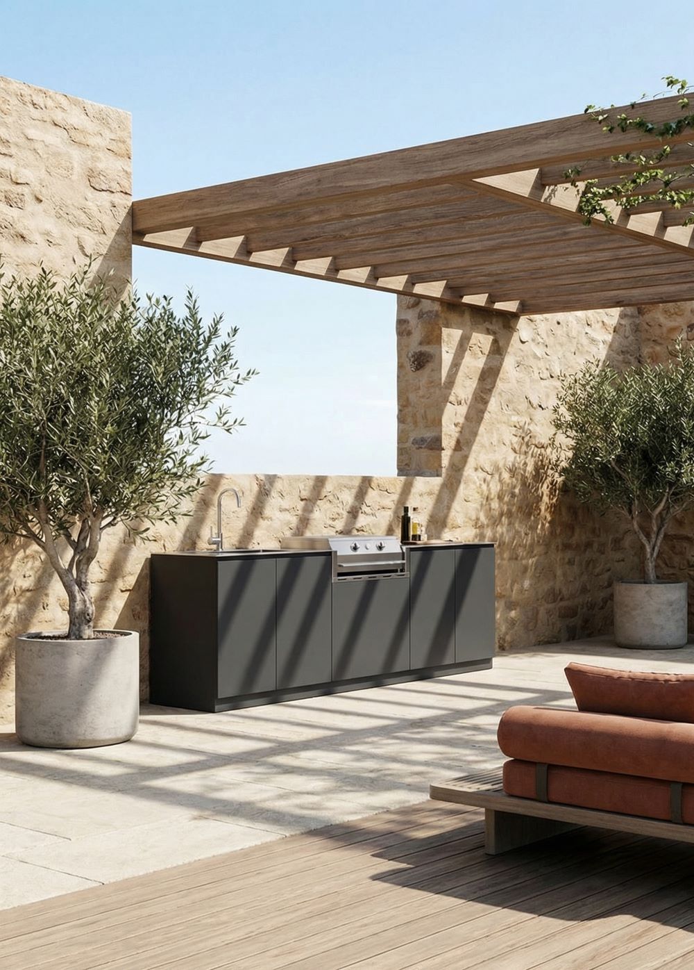 Cucina da Esterno Flaminia 220 cm – Monoblocco con Barbecue a Gas 2 Fuochi - Outdoor Privé