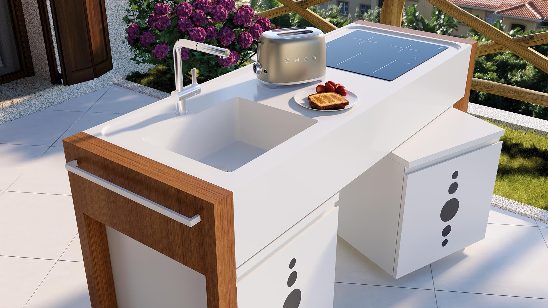 Cucina da esterno completa Extra Furore Basic 1.8 – lavello integrato e induzione 4 zone - Outdoor Privé