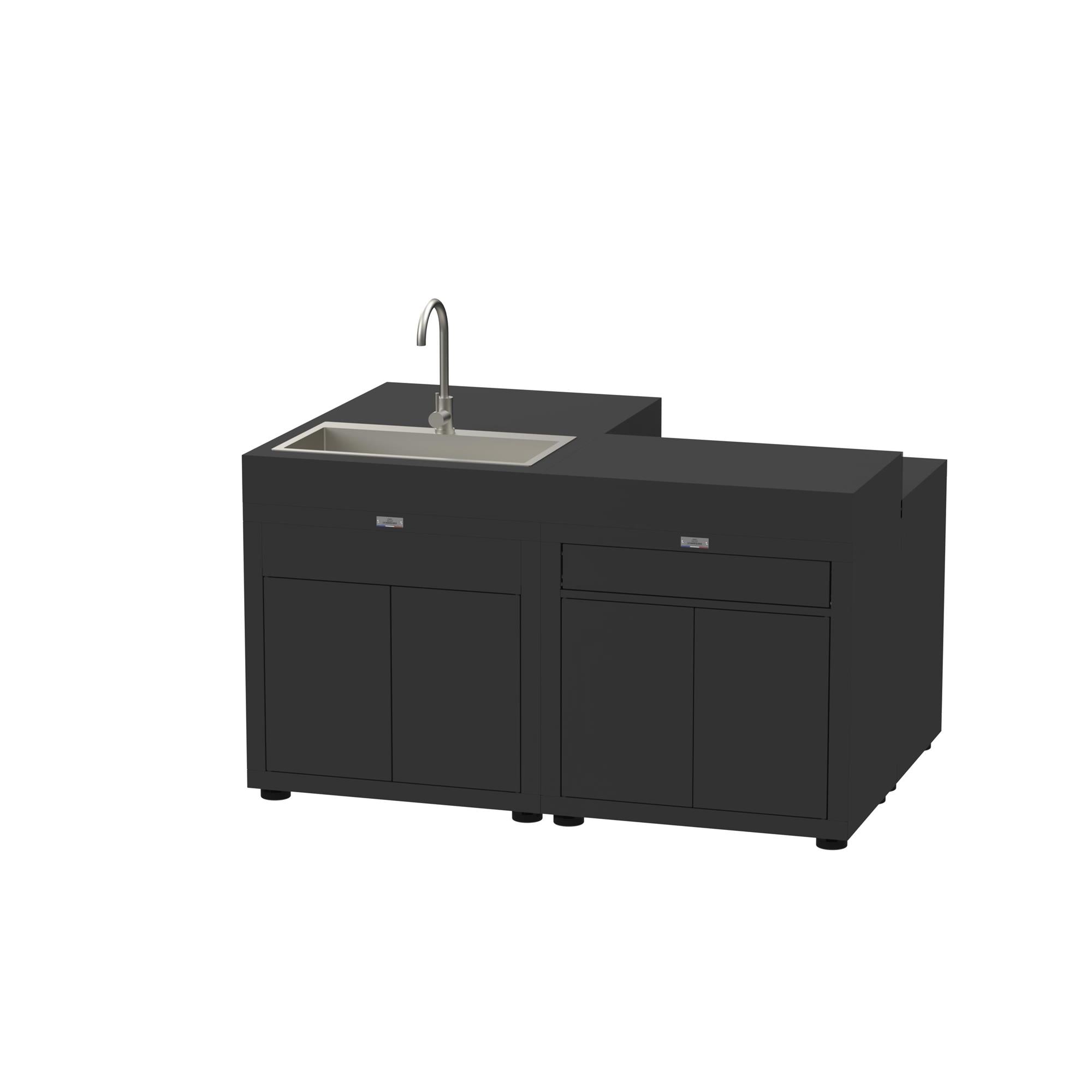 Cucina ad isola nera Le Marquier MC804EE13 – 4 elementi con lavandino, miscelatore e top nero - Outdoor Privé