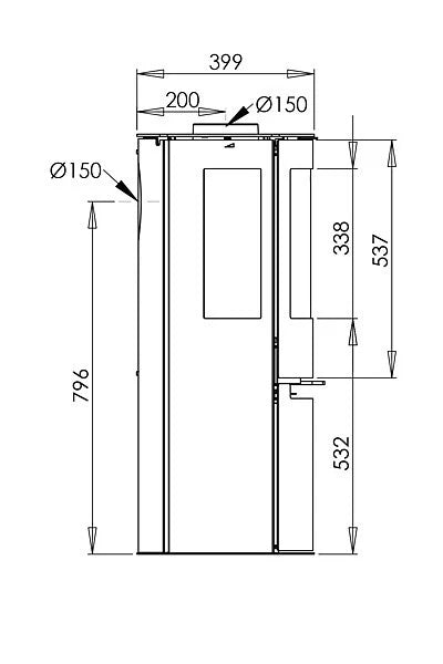 Stufa a legna Aduro 21 – ceppi 50 cm, vetri laterali, Ø150 Outdoor Privé
