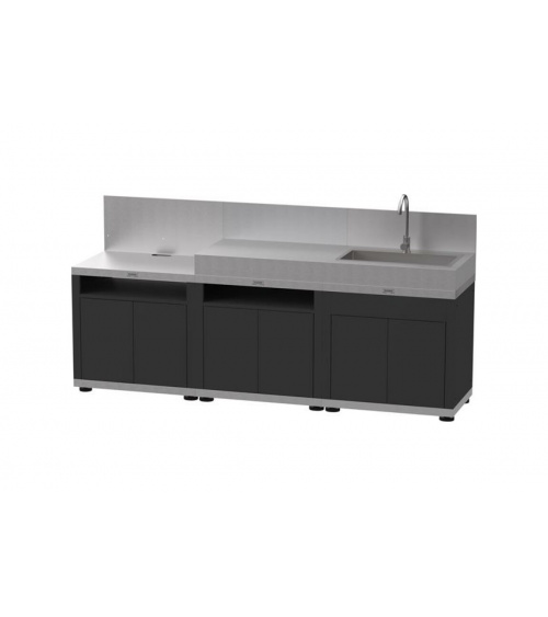 Cucina in linea nera con 3 elementi finitura top inox Le Marquier