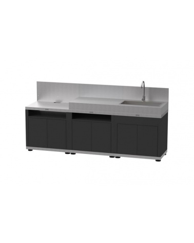 Cucina in linea nera con 3 elementi finitura top inox Le Marquier