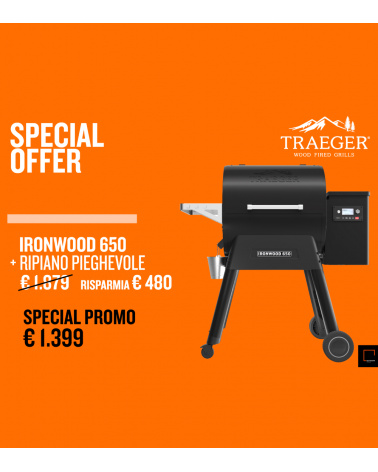 Barbecue IRONWOOD 650 + Ripiano pieghevole Traeger Gen 1