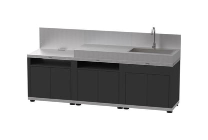 Cucina in linea nera con 3 elementi finitura top inox Le Marquier - Outdoor Privé