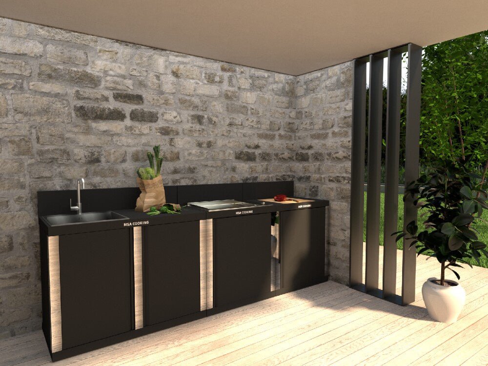 ALY Cucina modulare da esterno in acciaio verniciato con piastra incasso e tagliere Msa Cooking - Outdoor Privé