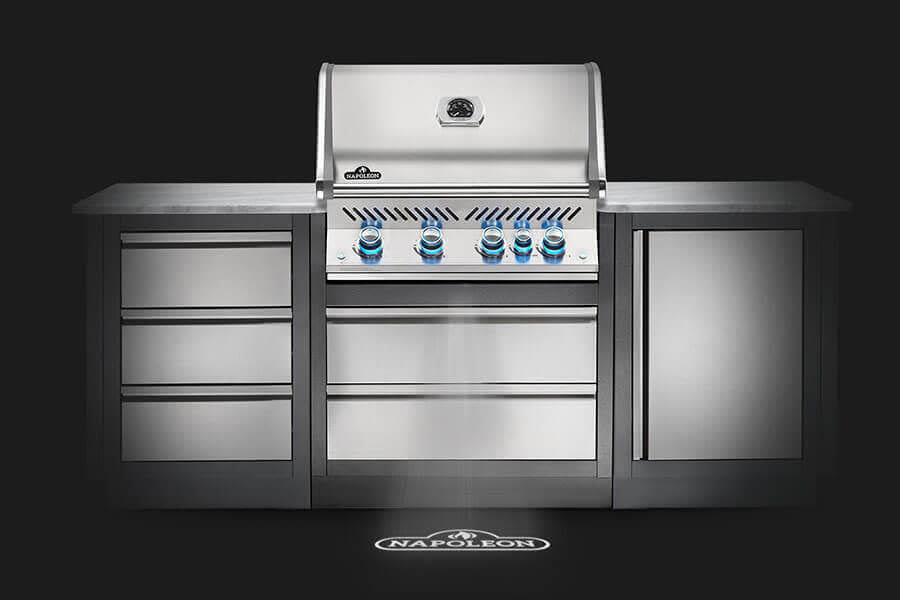 Barbecue a gas da incasso Napoleon Prestige BIPRO500RB – 4 bruciatori, girarrosto e infrarosso posteriore - Outdoor Privé