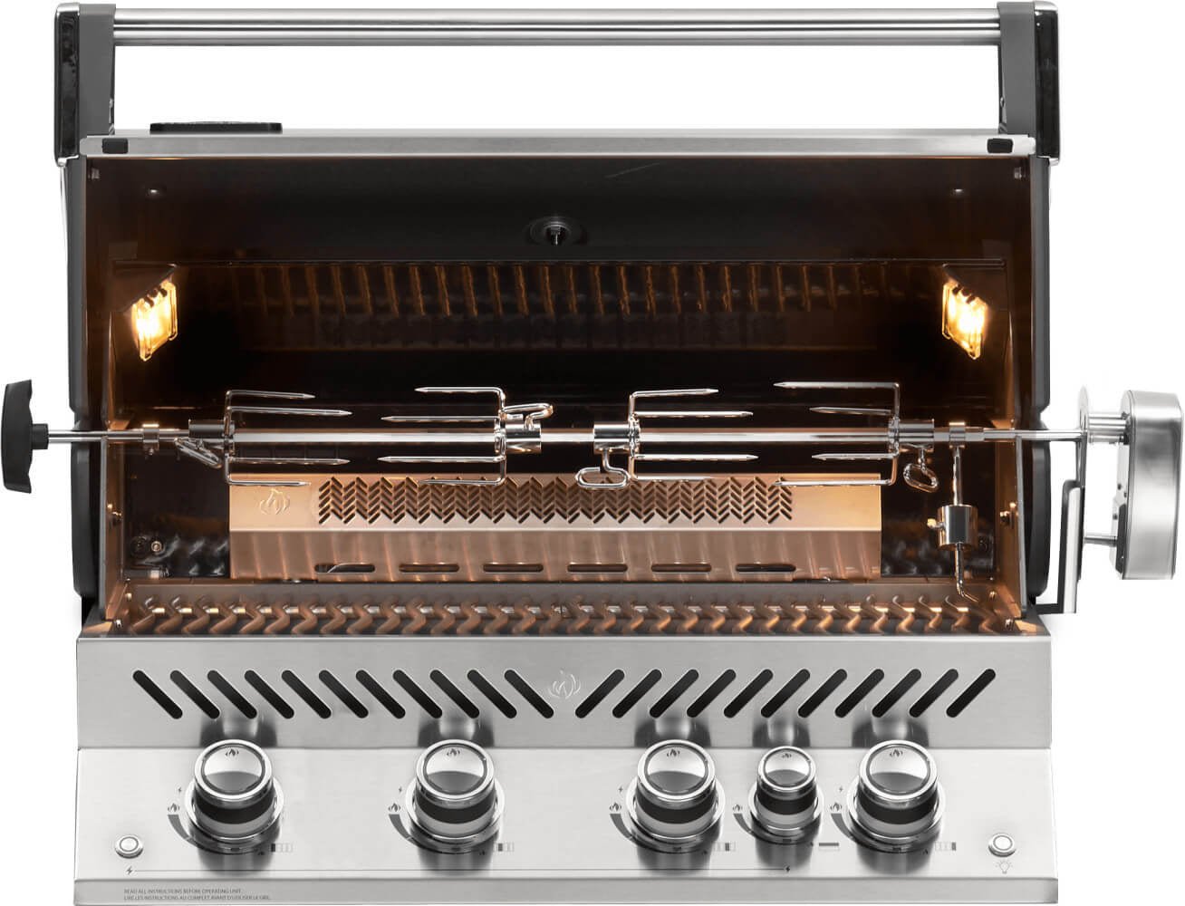 Barbecue a gas da incasso Napoleon Prestige BIPRO500RB – 4 bruciatori, girarrosto e infrarosso posteriore - Outdoor Privé