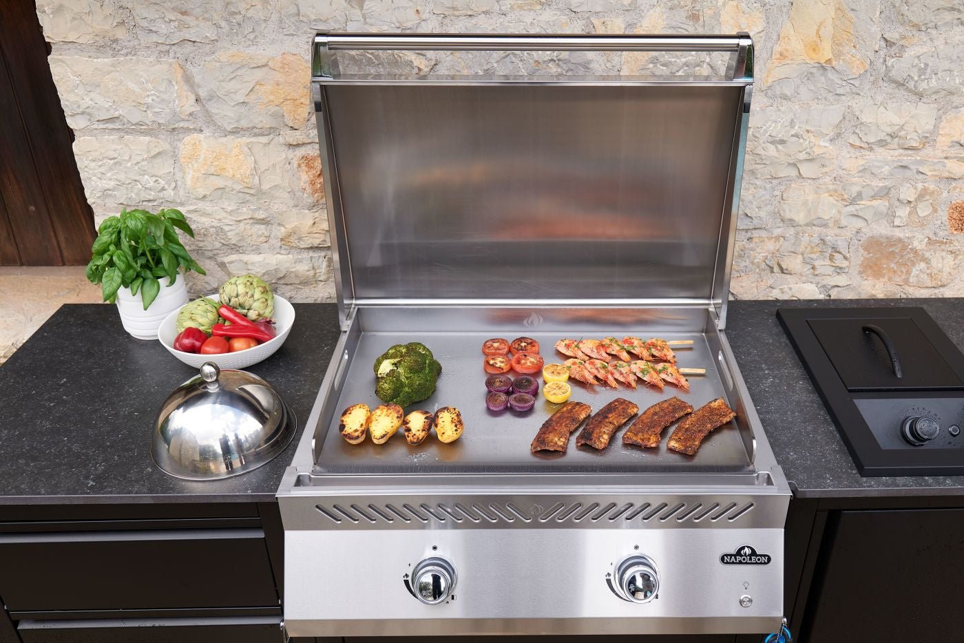 Plancha a gas da incasso Napoleon BIG32FT – 2 bruciatori U, doppia zona e acciaio inox professionale - Outdoor Privé