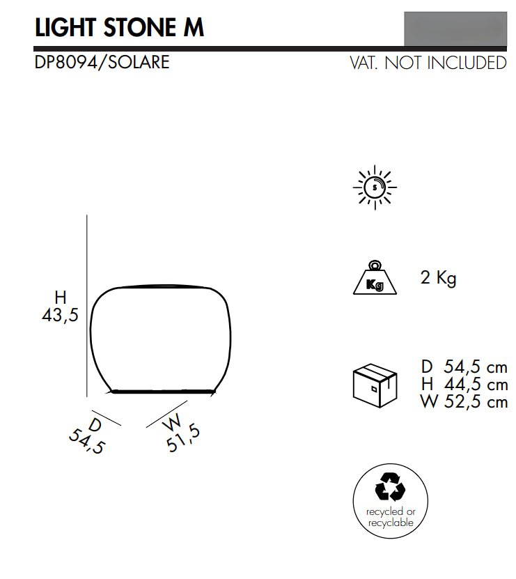 Complemento d'arredo luminoso fotovoltaico Light Stone in polietilene - Outdoor Privé