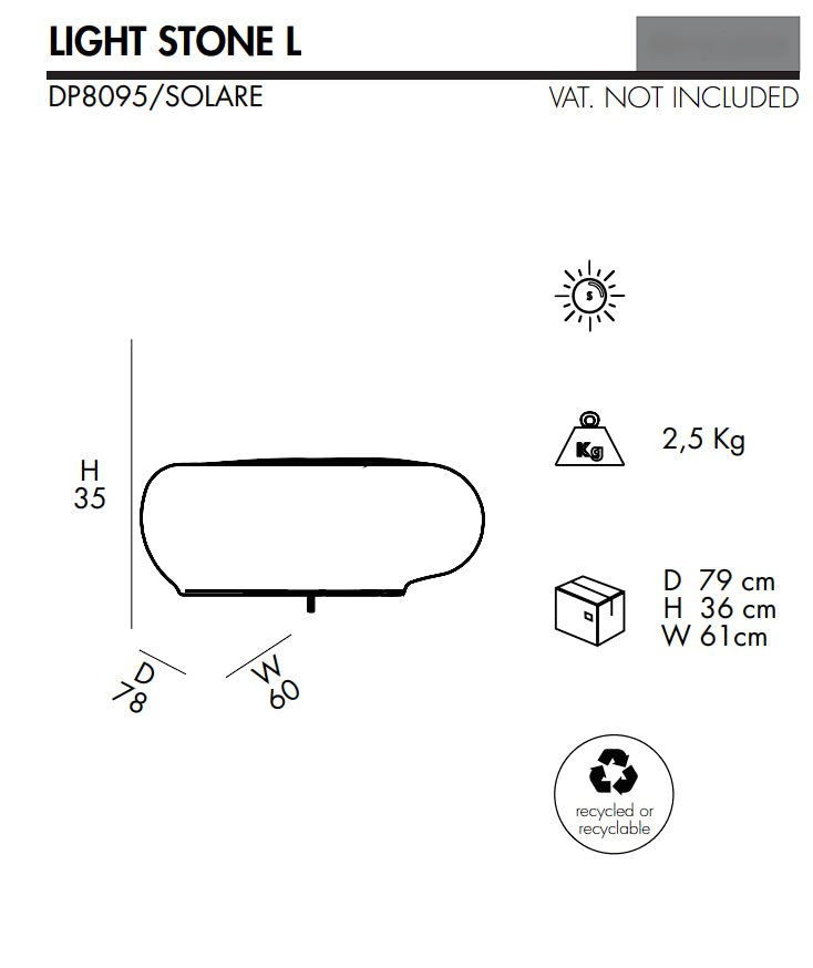 Complemento d'arredo luminoso fotovoltaico Light Stone in polietilene - Outdoor Privé