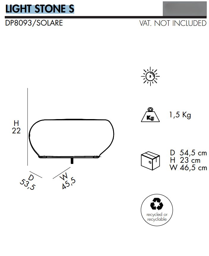 Complemento d'arredo luminoso fotovoltaico Light Stone in polietilene - Outdoor Privé