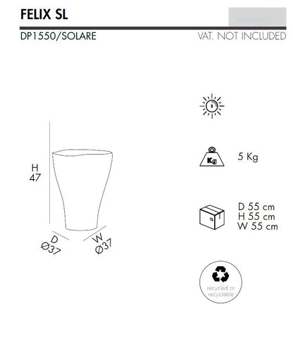 Sgabello da Giardino Luminoso Felix Solar 37x47 cm in Resina Arkema - Outdoor Privé