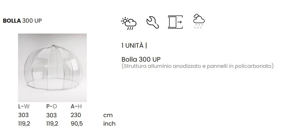 Igloo trasparente Solaris Bolla 300 UP 4,52 m² | Policarbonato anti - UV - Outdoor Privé